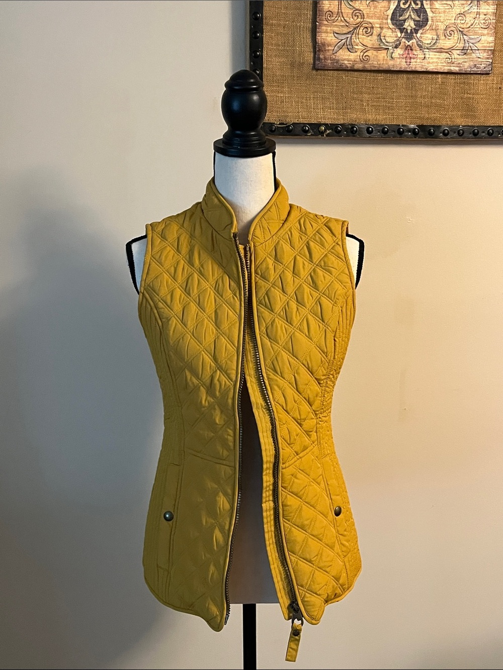 Women's Quilted Mustard Yellow Sleeveless Vest from joules company, size small